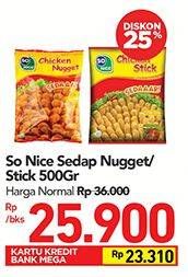Promo Harga SO NICE Sedaap Chicken Nugget Stick 500 gr - Carrefour