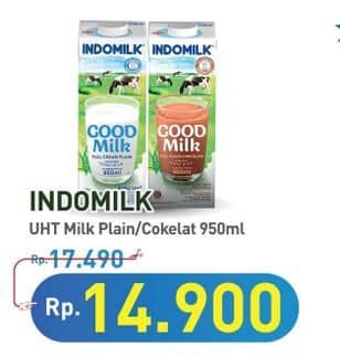 Promo Harga Indomilk Susu UHT Cokelat, Full Cream Plain 950 ml - Hypermart