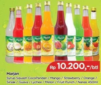 Promo Harga Marjan Syrup Squash Coco Pandan, Mango, Strawberry, Orange, Sirsak, Leci, Melon, Nanas, FruitPunch, Jambu 450 ml - TIP TOP