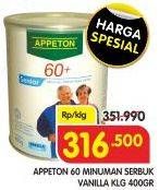 Promo Harga APPETON 60 Plus Vanilla 400 gr - Superindo