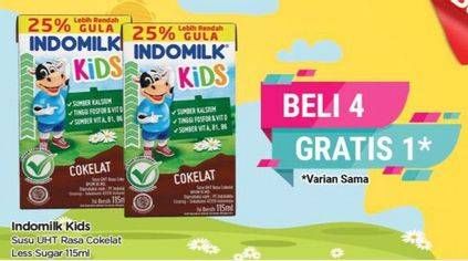 Promo Harga Indomilk Susu UHT Kids Cokelat, Less Sugar 115 ml - TIP TOP
