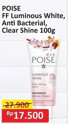 Promo Harga Poise Facial Foam Luminous White, Clear Shine, Anti Bacterial 100 gr - Alfamart