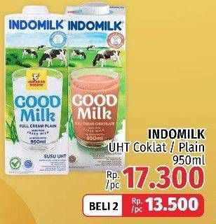 Promo Harga Indomilk Susu UHT Cokelat, Full Cream Plain 1000 ml - LotteMart
