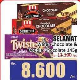 Promo Harga Selamat Wafer Chocolate, Double Chocolate 145 gr - Hari Hari
