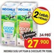 Promo Harga Indomilk Susu UHT Full Cream Plain, Cokelat 950 ml - Superindo