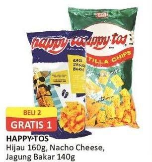 Promo Harga HAPPY TOS Tortilla Chips Nacho Cheese, Jagung Bakar/Roasted Corn 140 gr - Alfamart