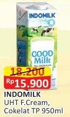 Promo Harga INDOMILK Susu UHT Cokelat, Full Cream Plain 950 ml - Alfamart