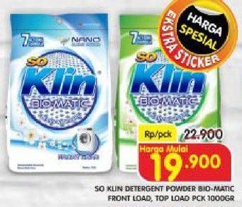 Promo Harga SO KLIN Biomatic Powder Detergent Front Load, Top Load 1000 gr - Superindo