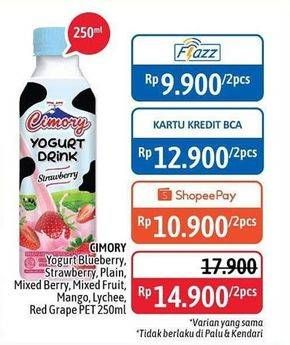 Promo Harga CIMORY Yogurt Drink Blueberry, Strawberry, Plain, Mixed Berry, Mixed Fruit, Mango, Lychee, Re per 2 botol 250 ml - Alfamidi