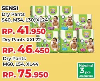 Promo Harga Sensi Dry Pants L30, M34, S40, XL24 24 pcs - Yogya