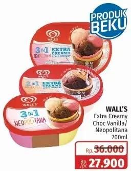 Promo Harga WALLS Ice Cream Chocolate Vanilla With Chocolate Chip, Neopolitana 700 ml - Lotte Grosir