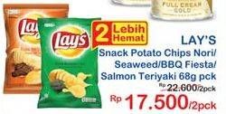 Promo Harga LAYS Snack Potato Chips Nori Seaweed, BBQ Fiesta, Salmon Teriyaki per 2 pouch 68 gr - Indomaret