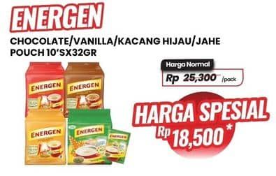 Promo Harga Energen Cereal Instant Chocolate, Vanilla, Kacang Hijau, Jahe per 5 pcs 30 gr - Carrefour