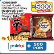 Promo Harga Nongshim Noodle Shin Ramyun Spicy Mushroom, Beef Bulgogi, Seafood Bulgogi, Neoguri Udon 105 gr - Indomaret