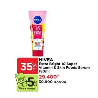 Promo Harga Nivea Extra Bright 10 Super Vitamins & Skin Food Serum 180 ml - Watsons