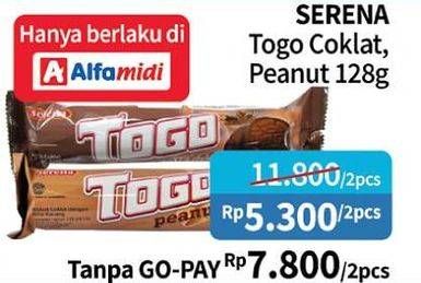 Promo Harga SERENA TOGO Biskuit Cokelat Chocolate, Peanut per 2 pouch 128 gr - Alfamidi