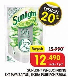 Promo Harga SUNLIGHT Pencuci Piring Extra Power Butiran Biji Zaitun, Extra Pure Ekstrak Aloe Vera Garam Mineral 720 ml - Superindo