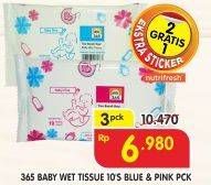 Promo Harga 365 Baby Wet Tissue Blue, Pink per 3 pouch 10 pcs - Superindo