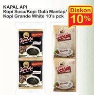 Promo Harga KAPAL API Kopi Susu / Kopi Gula Mantap / Grande White Coffee 10s  - Indomaret