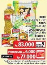 Rizki Minyak Goreng + Artis Beras Premium + Indomie Mi Goreng + Choice L Gula Pasir
