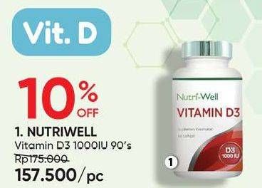 Promo Harga NUTRIWELL Vitamin D3 1000 IU 90 pcs - Guardian