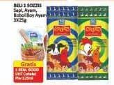Promo Harga So Good Sozzis Sapi, Ayam, Boboi Boy Ayam per 3 pcs 25 gr - Alfamart