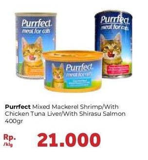 Promo Harga PURRFECT Cat Food Mixed Mackerel Shrimp, With Chicken Tuna Liver, Shirasu Salmon 400 gr - Carrefour