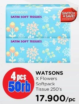 Promo Harga WATSONS X Flower Soft Pack Tissue 250 pcs - Watsons