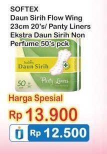 Promo Harga SOFTEX Daun Sirih Pantyliner 50s / Wing 23cm 20s  - Indomaret