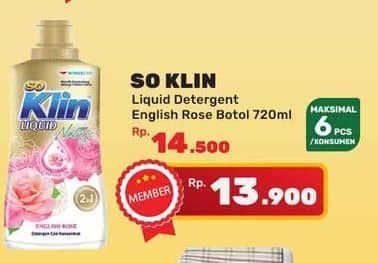 Promo Harga So Klin Liquid Detergent Nature English Rose 720 ml - Yogya