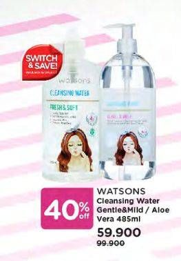 Promo Harga WATSONS Cleansing Water Gentle Mild, Fresh Soft Aloe 485 ml - Watsons