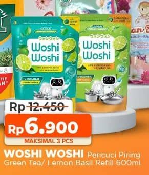 Promo Harga Woshi Woshi Dishwash  Green Tea, Lime Lemon Basil 600 ml - Yogya