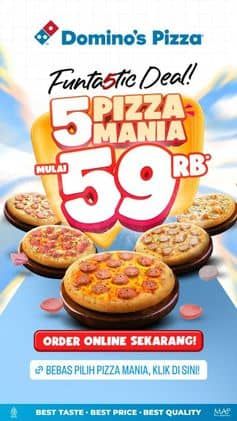 Promo Harga 5 Pizza Mania  - Domino Pizza