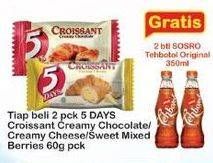 Promo Harga 5 DAYS Croissant Creamy Chocolate, Sweet Mixed Berries 60 gr - Indomaret
