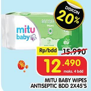 Promo Harga Mitu Baby Wipes Antiseptic 50 sheet - Superindo