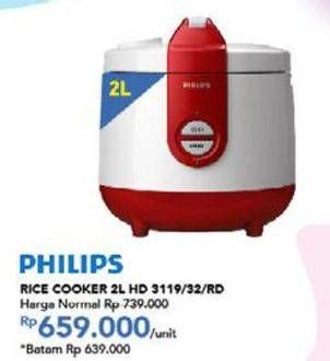 Promo Harga PHILIPS HD 3119 | Rice Cooker 32, Red  - Carrefour
