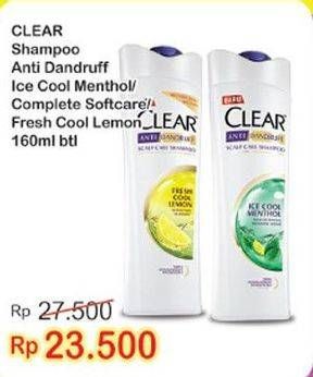 Promo Harga CLEAR Shampoo Ice Cool Menthol, Complete Soft Care, Lemon Fresh 160 ml - Indomaret