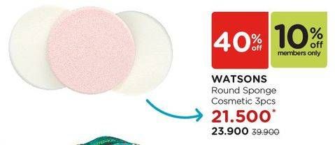 Promo Harga WATSONS Round Cosmetic Sponges per 3 pcs - Watsons