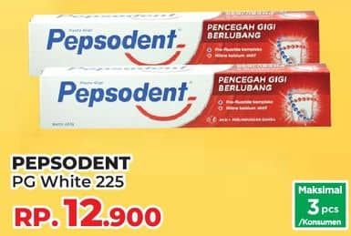 Promo Harga Pepsodent Pasta Gigi Pencegah Gigi Berlubang White 225 gr - Yogya