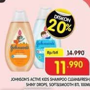 Promo Harga Johnsons Active Kids Shampoo Clean Fresh, Shiny Drops, Soft Smooth 100 ml - Superindo