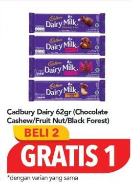 Promo Harga CADBURY Dairy Milk Cashew Nut, Fruit Nut, Black Forest 65 gr - Carrefour