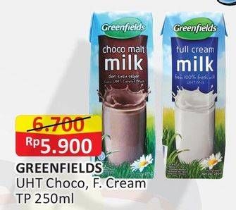 Promo Harga GREENFIELDS UHT Choco Malt, Full Cream 250 ml - Alfamart