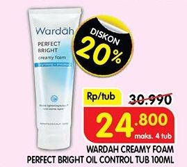 Promo Harga Wardah Perfect Bright Creamy Foam Brightening Oil Control 100 ml - Superindo