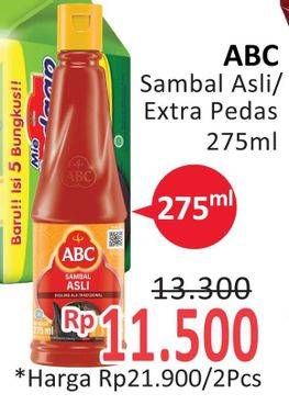 Promo Harga ABC Sambal Asli, Extra Pedas 275 ml - Alfamidi