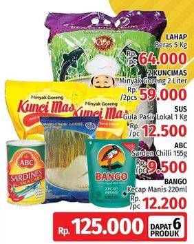 Promo Harga Lahap Beras, 2 Kunci Mas Minyak Goreng, SUS Gula Pasir, ABC Sarden, Bango Kecap Manis  - LotteMart