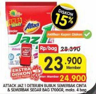 Promo Harga ATTACK Jaz1 Detergent Powder Pesona Segar, Semerbak Cinta 1700 gr - Superindo