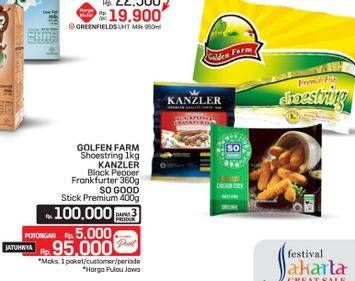 Promo Harga Golden Farm French Fries + Kanzler Frankfurter + So Good Chicken Stick Premium   - LotteMart