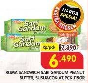 Promo Harga ROMA Sari Gandum Peanut Butter, Susu + Cokelat 115 gr - Superindo