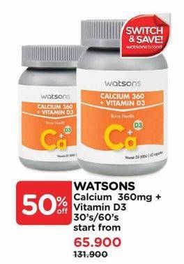 Promo Harga Watsons Calcium 360mg + Vitamin D3 30 pcs - Watsons