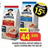 Promo Harga Quaker Oatmeal Instant, Quick Cooking 800 gr - Superindo